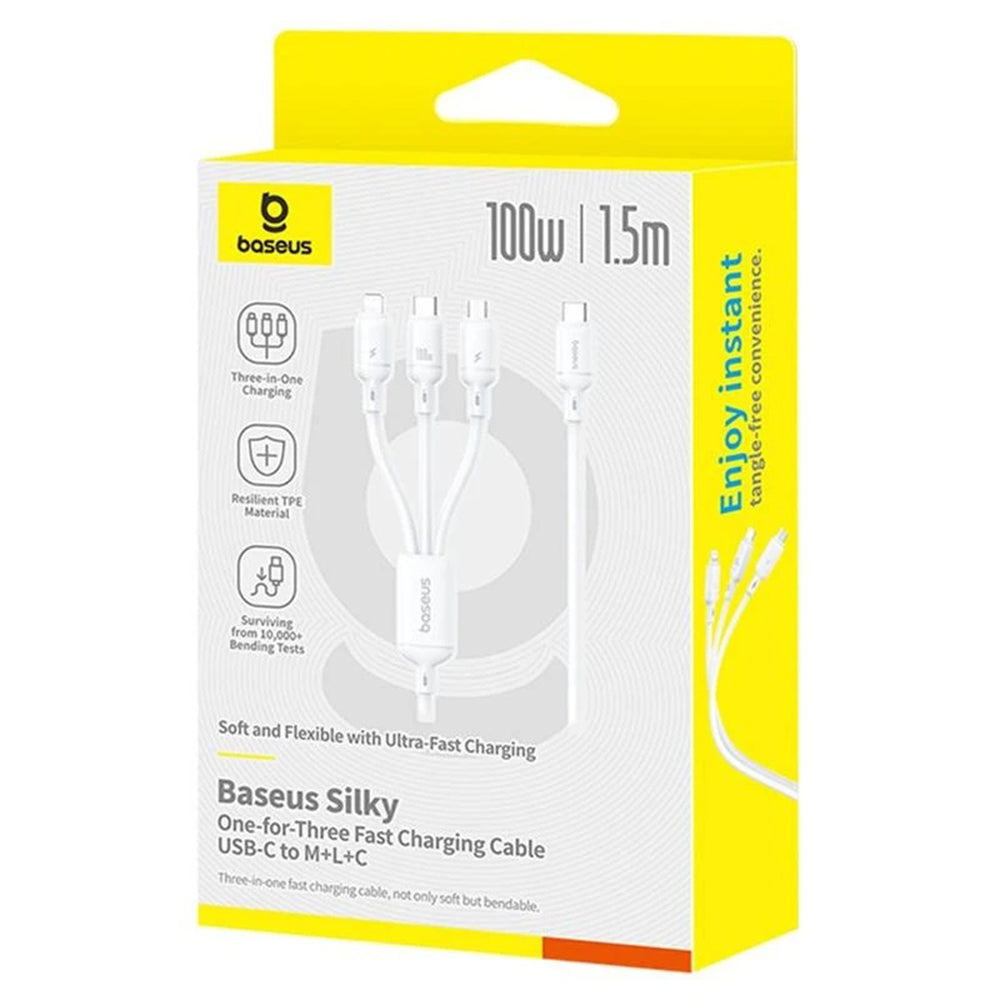 Kabel za punjenje USB-C - Lightning / microUSB / USB-C Baseus Silky 3in1, 100W, 1.5m, Bijeli P10377706213-00