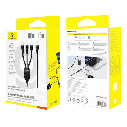 Kabel za punjenje USB-C - Lightning / 2 x USB-C Baseus Flash Series III 3in1, 100W, 1.5m, Crni P10377502111-00