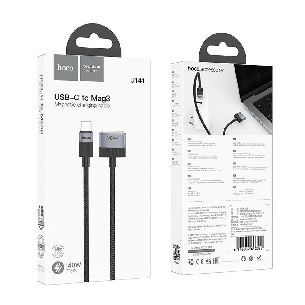 Kabel za punjenje HOCO U141, USB-C - MagSafe 3, 140W, 1.8m, Crni