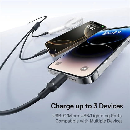 USB-C - Lightning / microUSB / USB-C Baseus Silky 3in1 kabel za punjenje, 100W, 1.5m, Crni P10376303121-01