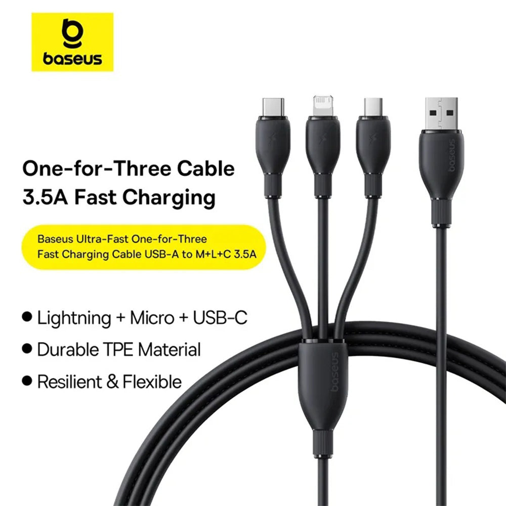 Kabel za punjenje USB-C - Lightning / microUSB / USB-C Baseus Ultra Fast 3in1, 20W, 0.8m, Crni P10377501111-00