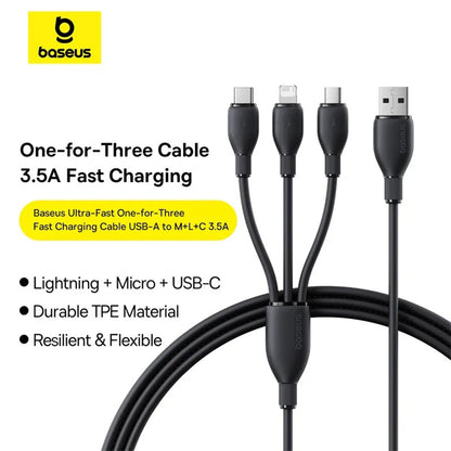 Kabel za punjenje USB-C - Lightning / microUSB / USB-C Baseus Ultra Fast 3in1, 20W, 0.8m, Crni P10377501111-00
