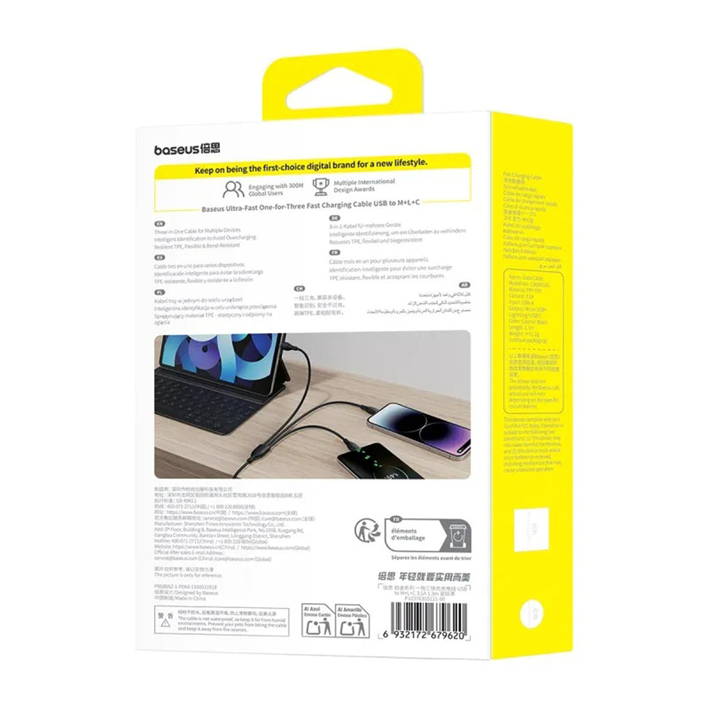 Kabel za punjenje USB-C - Lightning / microUSB / USB-C Baseus Ultra Fast 3in1, 20W, 0.8m, Crni P10377501111-00