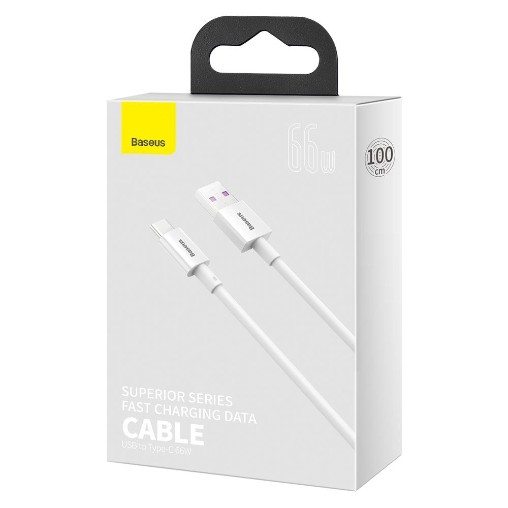 Kabel za Prijenos Podataka i Punjenje USB-A - USB-C Baseus Superior Series, 66W, 1m, Bijeli CATYS-02