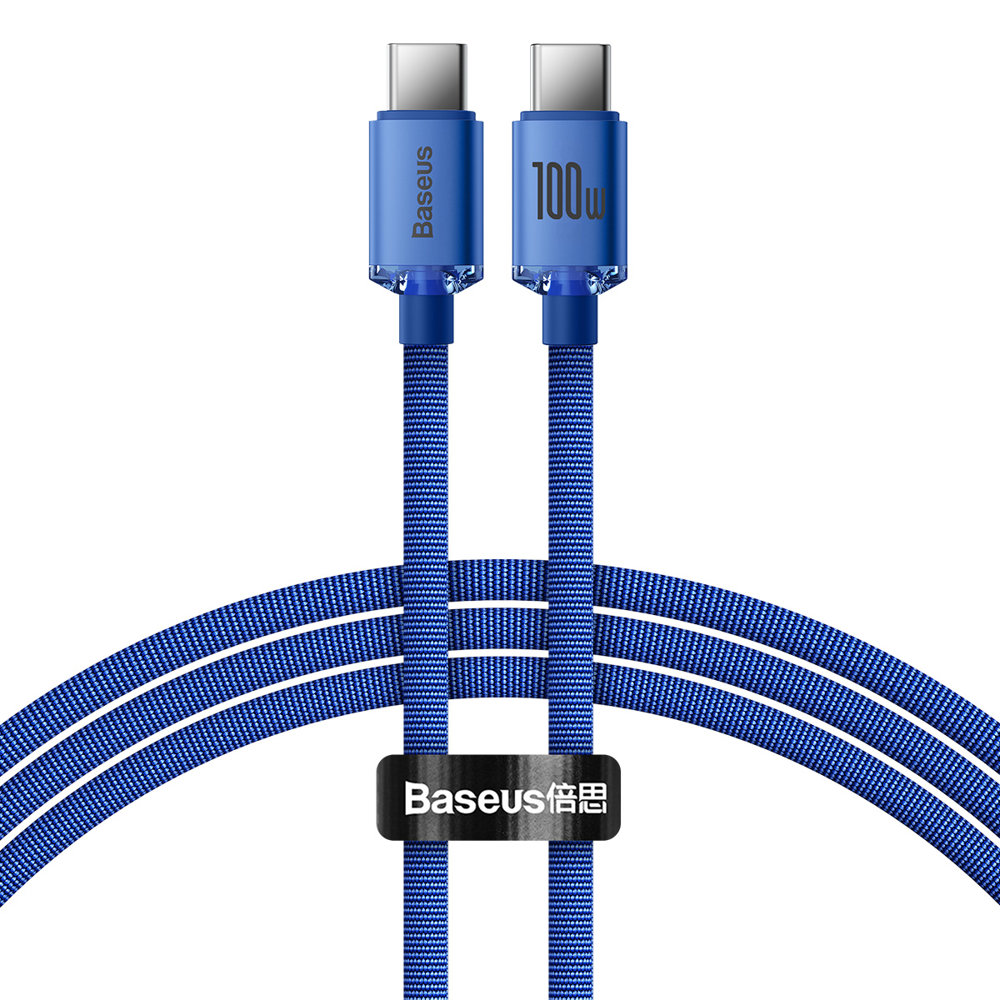 Kabel za Prijenos Podataka i Punjenje USB-C - USB-C Baseus Crystal Shine Series, 100W, 1.2m, Plavi CAJY000603