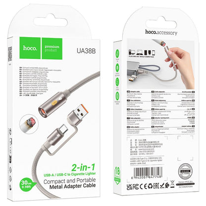 Električni upaljač HOCO UA38B, USB-C / USB-A, 0,3m, Zlatni