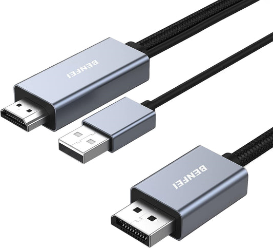 Benfei Video Kabel, HDMI / USB-A - DisplayPort, 4K, 1.8m, Siva