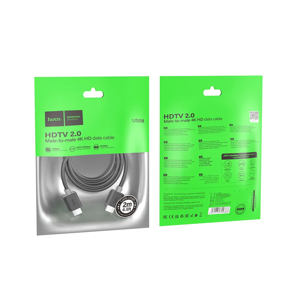 Video kabel HOCO US08, HDMI - HDMI, 4K, 2m, Crna