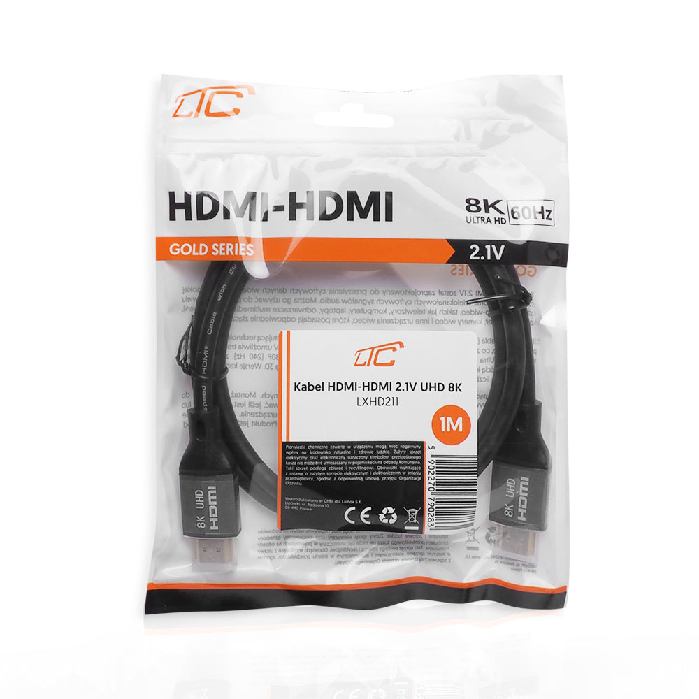 Video kabel LTC Gold, HDMI - HDMI, 8K, 1m, Crna