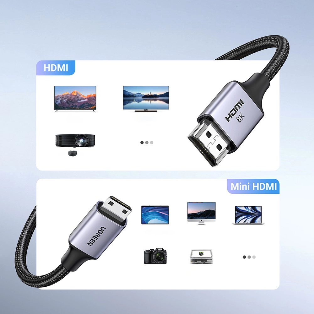 Video kabel UGREEN HD163, miniHDMI - HDMI, 8K, 2m, Sivi