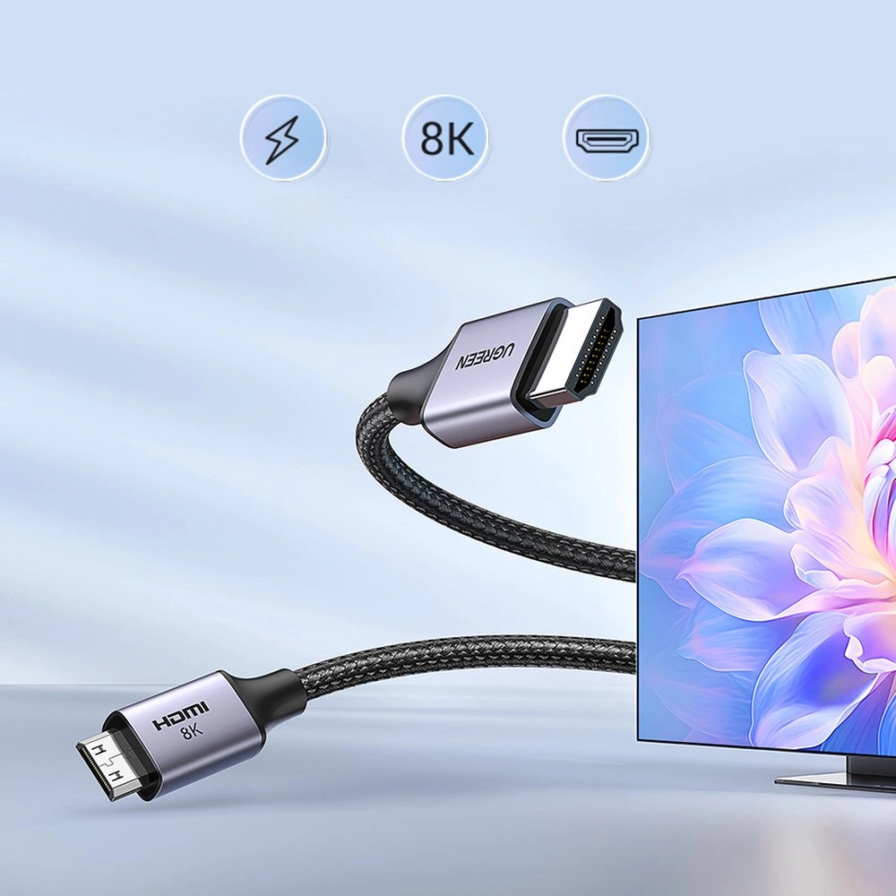 Video kabel UGREEN HD163, miniHDMI - HDMI, 8K, 2m, Sivi