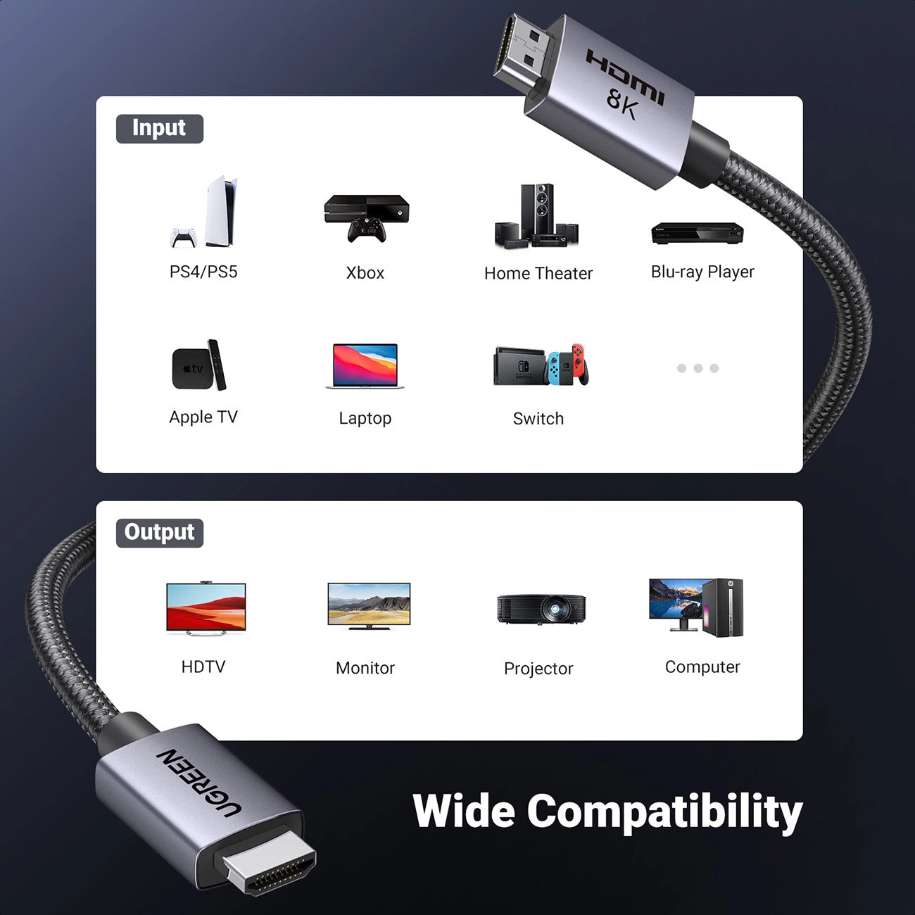 Video kabel UGREEN HD171, HDMI - HDMI, 8K, 1m, Crni