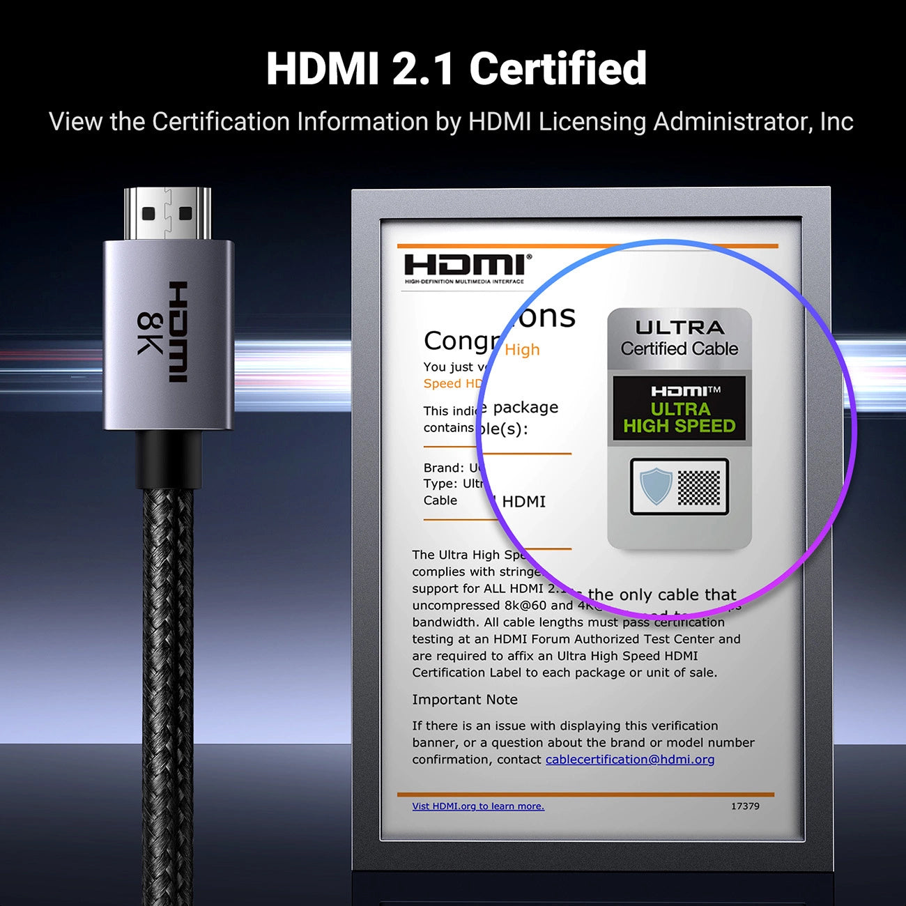 Video kabel UGREEN HD171, HDMI - HDMI, 8K, 1m, Crni