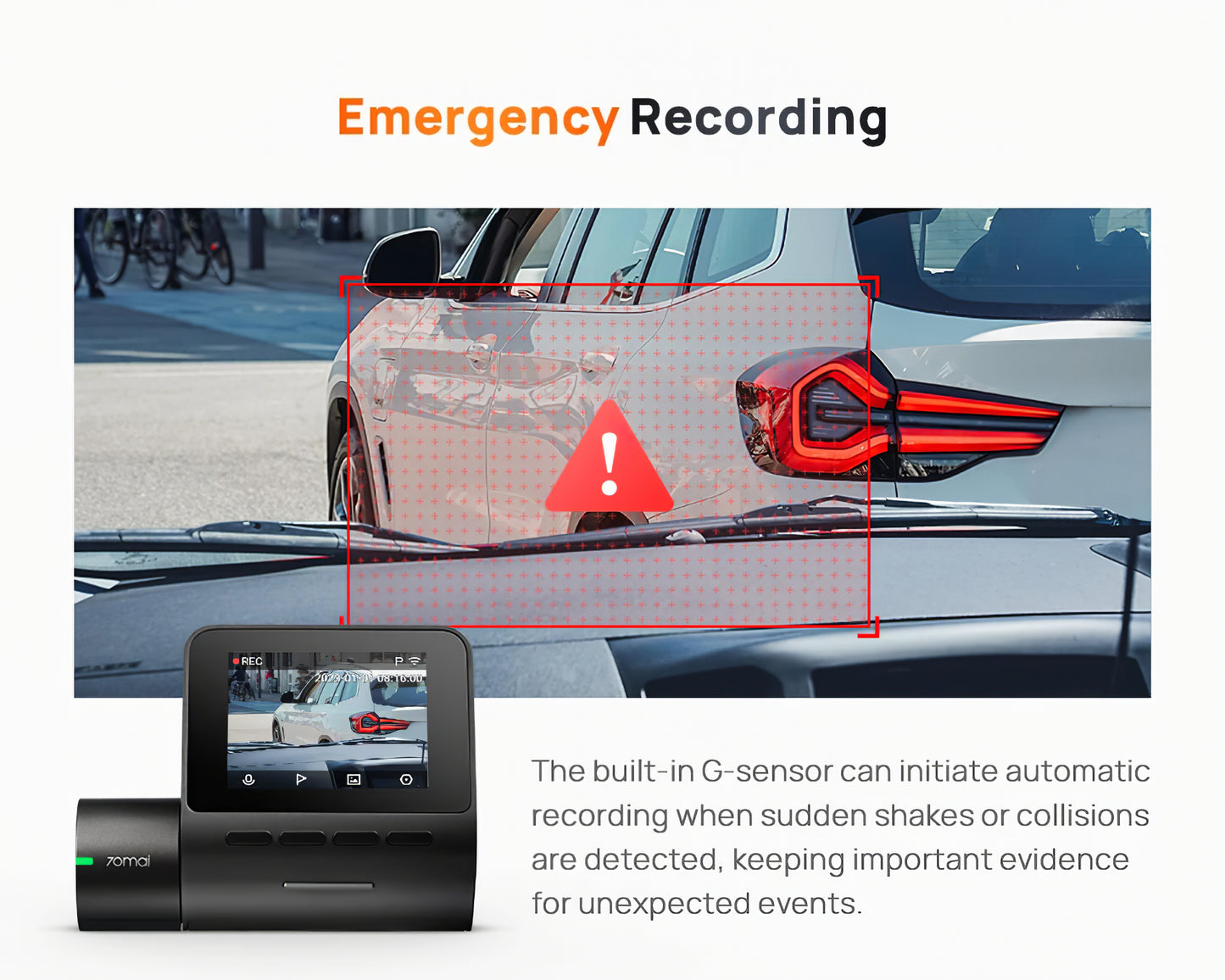 Auto kamera 70mai Dash Cam A200, 1080P, Wi-Fi, Zaslon 2 inča