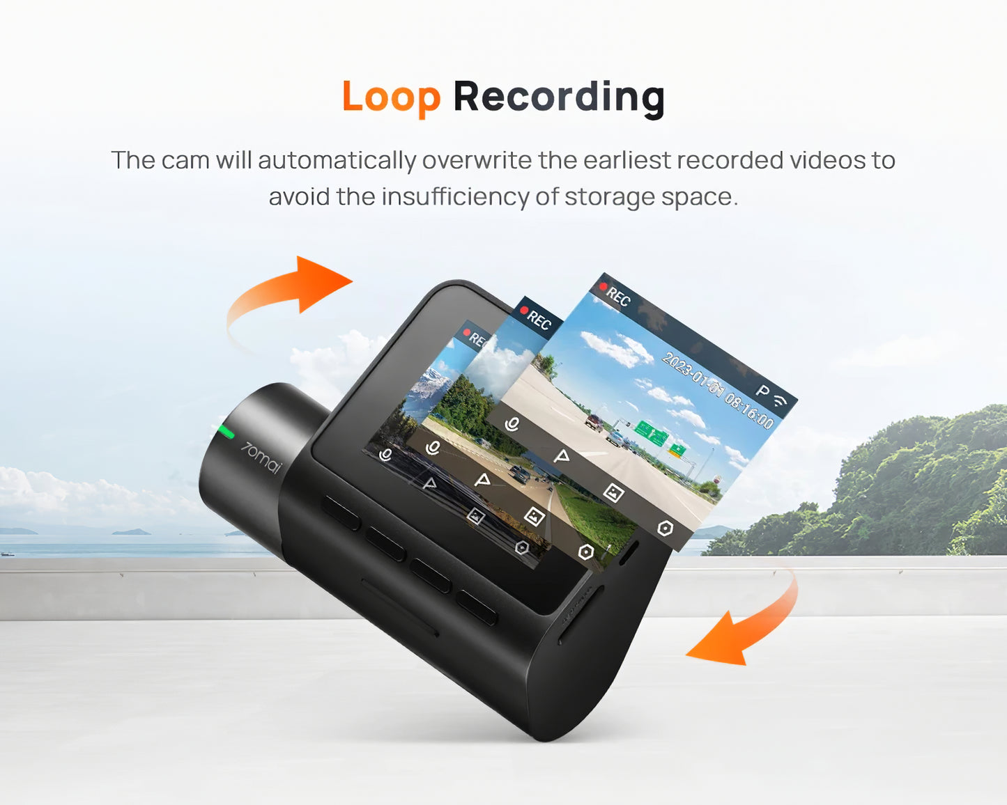 Auto kamera 70mai Dash Cam A200, 1080P, Wi-Fi, Zaslon 2 inča