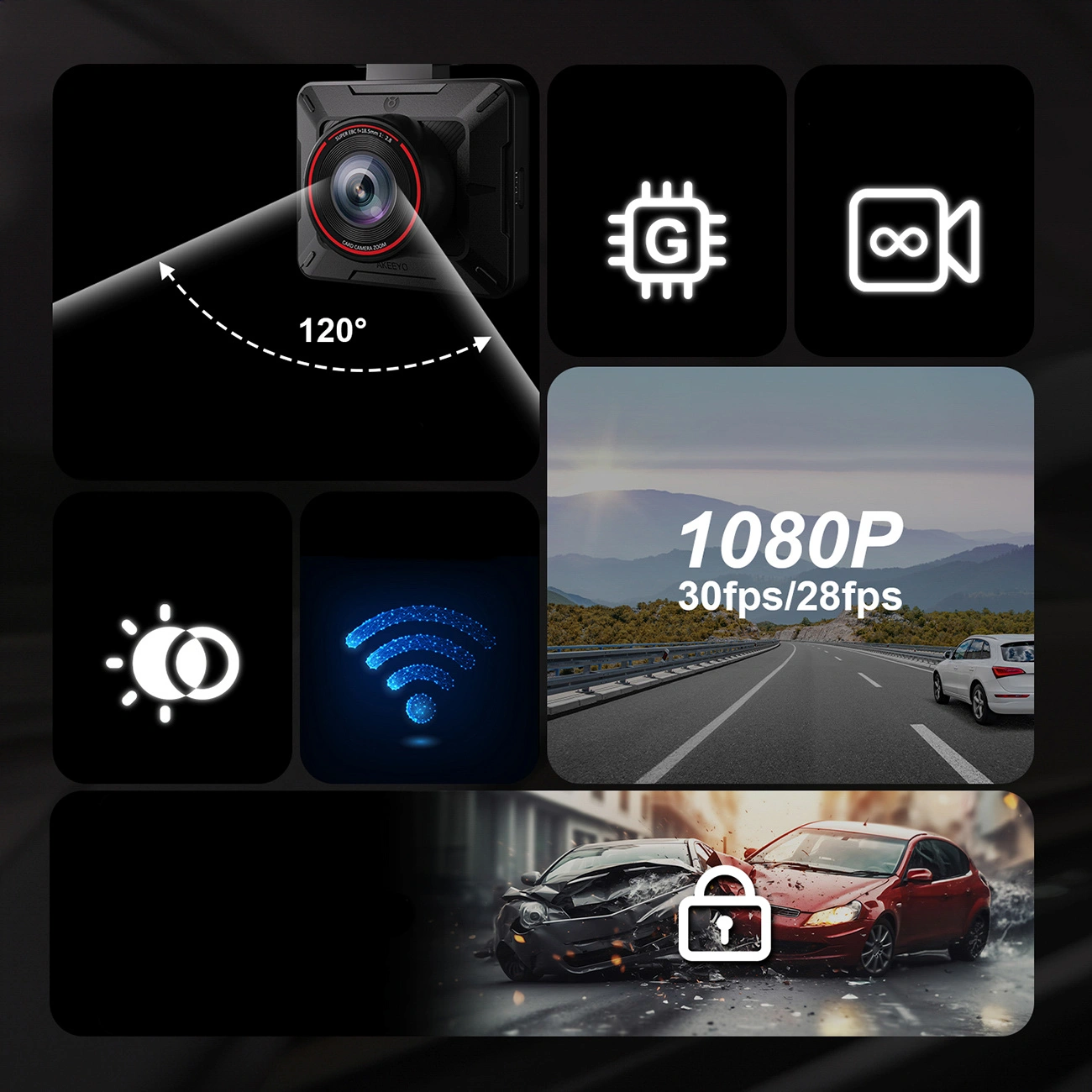 Akeeyo P1 Auto Kamera, 1080P, Wi-Fi