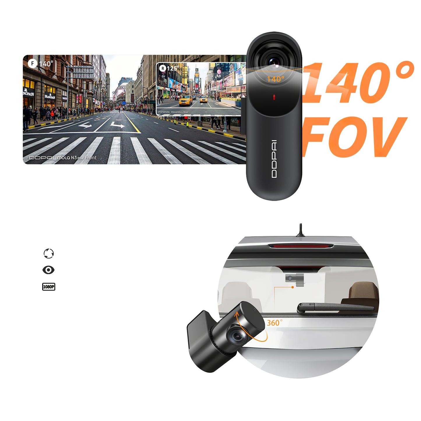 Auto kamera Prednja Zadnja DDPAI mola N3 Pro, 1600P, Wi-Fi