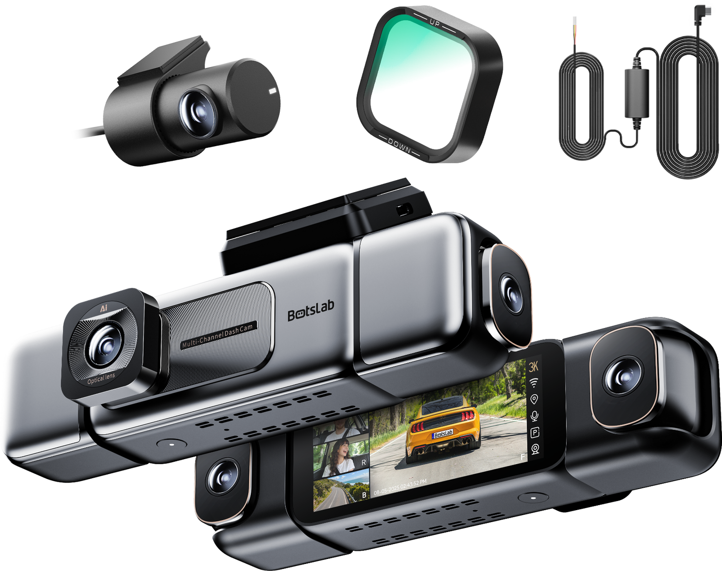 Prednja i stražnja auto kamera Botslab G980H 4CH, 3K, Wi-Fi, GPS, Zaslon 3.18 inča