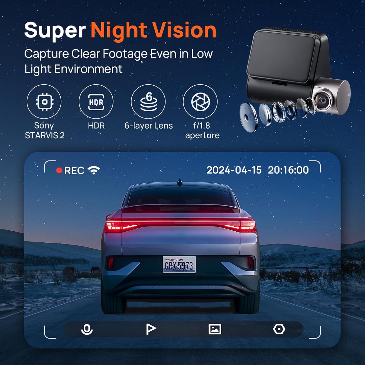 Auto kamera Prednja Stražnja 70mai Dash Cam A510, 3K, GPS, Wi-Fi, Zaslon 2 inča
