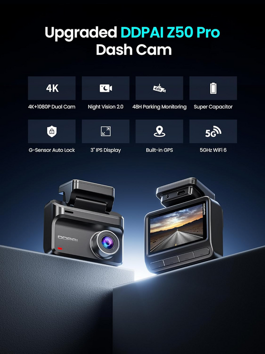Auto kamera Prednja Stražnja DDPAI Z50 Pro Dual, 4K, Wi-Fi, GPS, Zaslon 3 inča