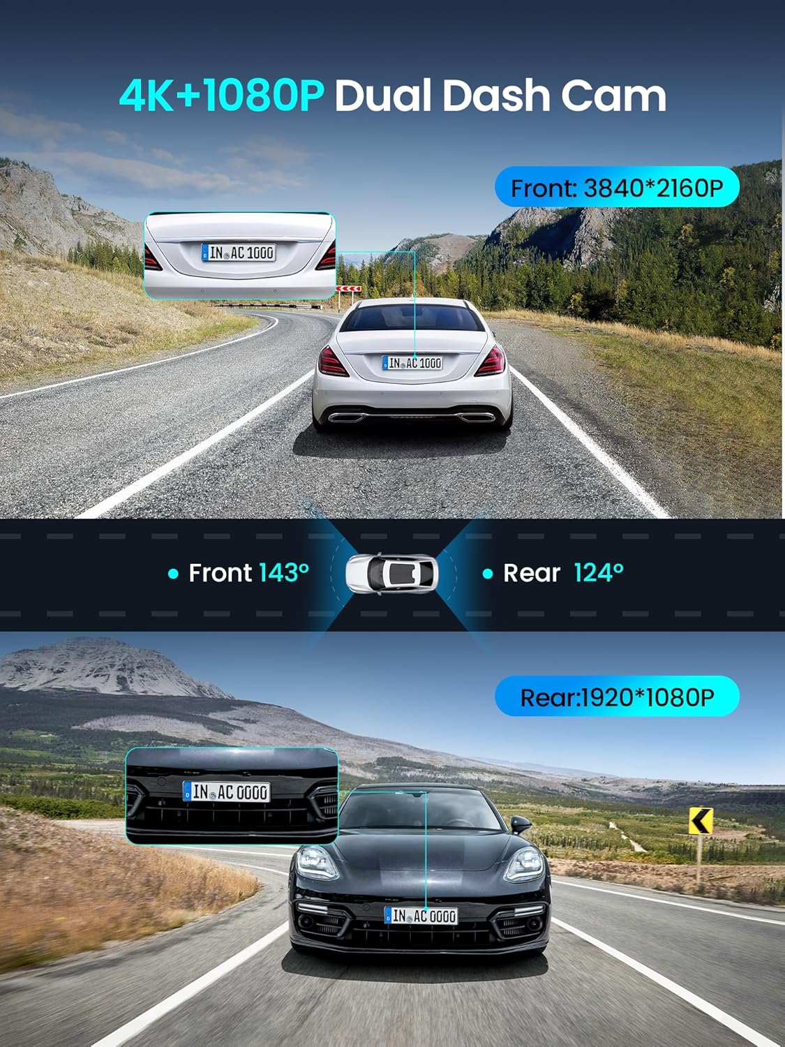 Auto kamera Prednja Stražnja DDPAI Z50 Pro Dual, 4K, Wi-Fi, GPS, Zaslon 3 inča