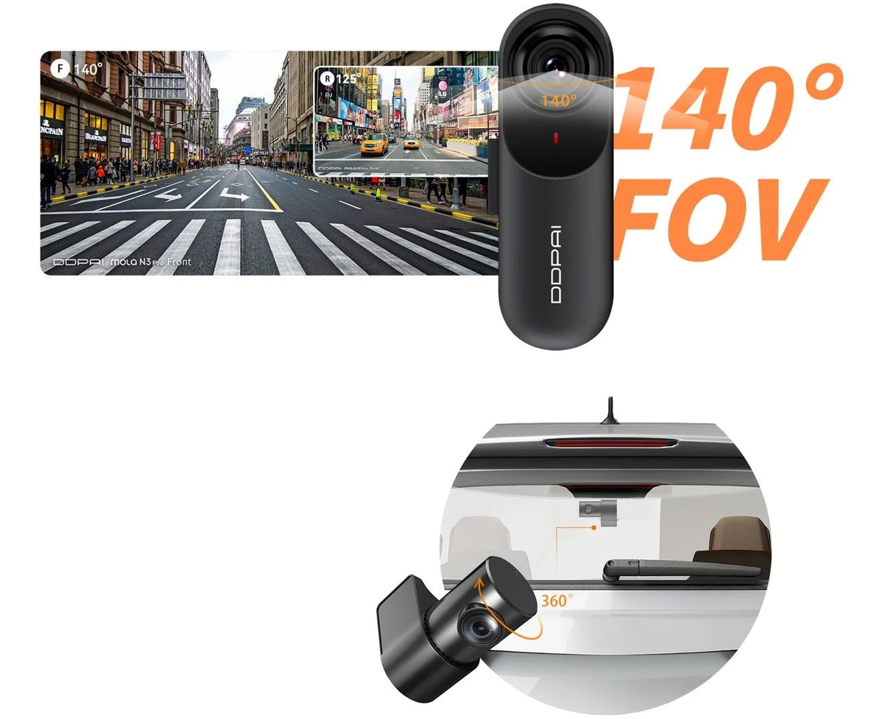 Auto kamera Prednja Stražnja DDPAI mola N3 Pro, 1600P, Wi-Fi
