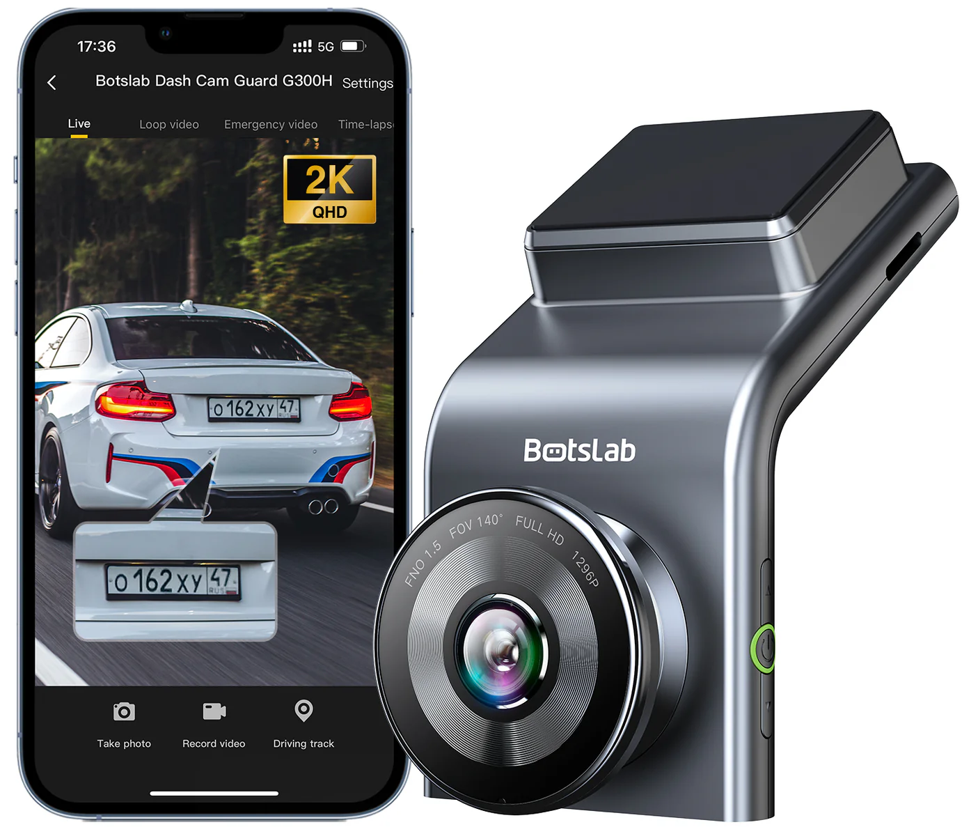 Prednja i stražnja auto kamera Botslab G300H Plus, 4K, Wi-Fi, GPS, zaslon 2.4 inča