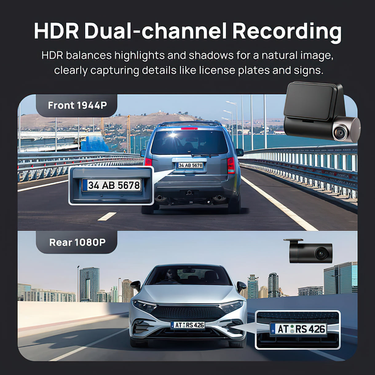 Auto kamera Prednja Stražnja 70mai Dash Cam A510, 3K, GPS, Wi-Fi, Zaslon 2 inča