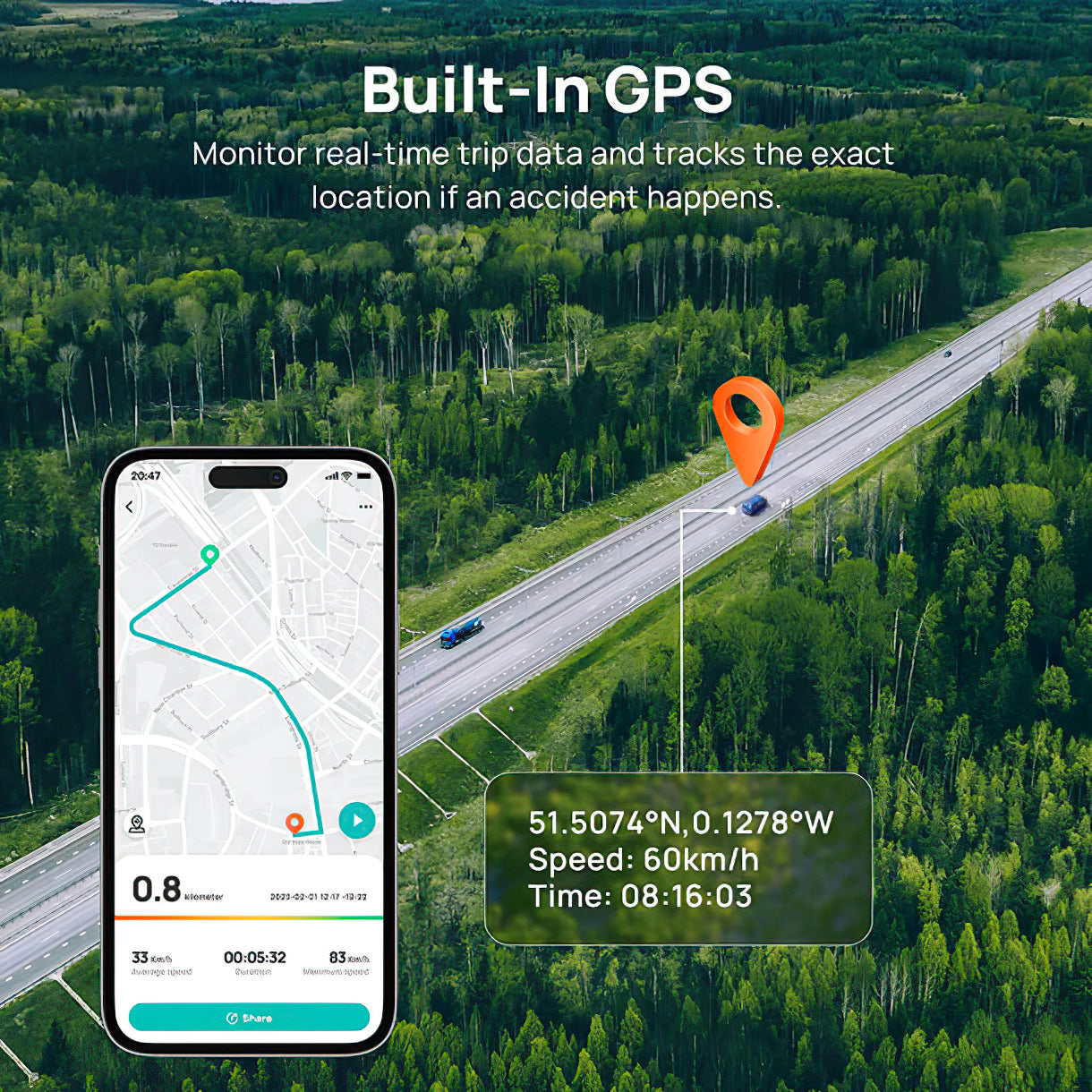 Auto kamera Prednja Stražnja 70mai Dash Cam A510, 3K, GPS, Wi-Fi, Zaslon 2 inča