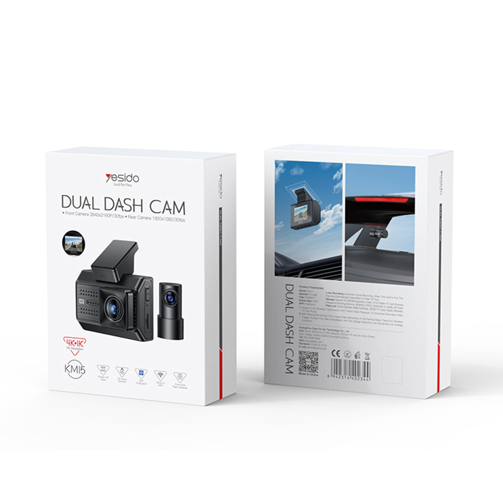 Auto kamera prednja i stražnja Yesido KM15, 4K, Wi-Fi, zaslon 2 inča