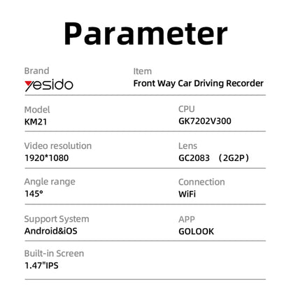 Auto kamera Yesido KM21, 1080P, Wi-Fi, Zaslon 1.47 inča