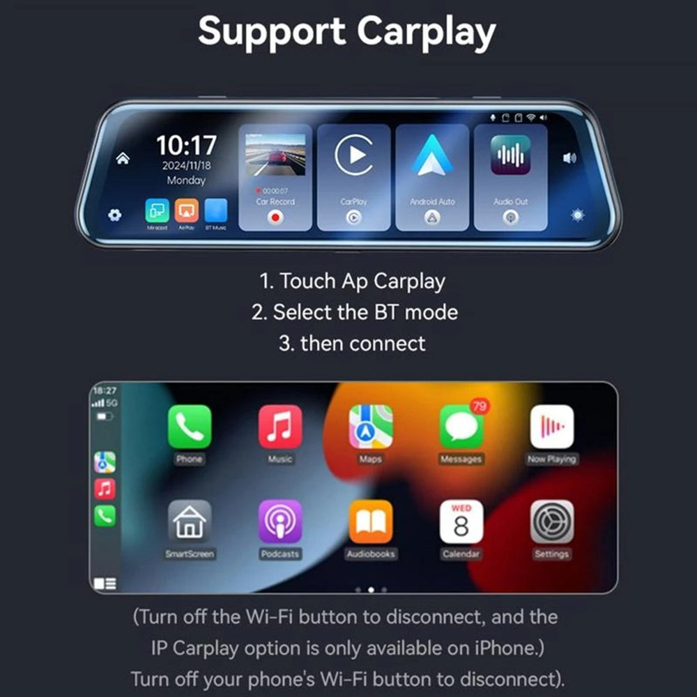 Auto kamera Yesido KM24 s Carplay / Android Auto, 4K, Zaslon 9.66 inča