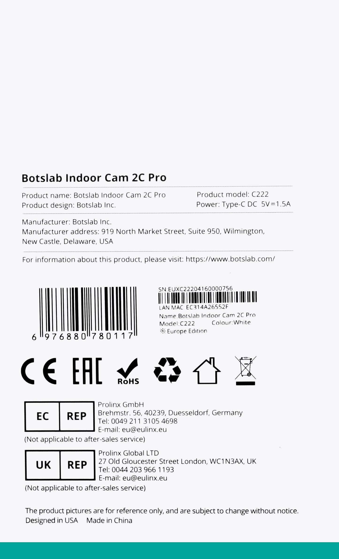 Kamera za nadzor Botslab 2C Pro C222, Wi-Fi, 3K, unutarnja
