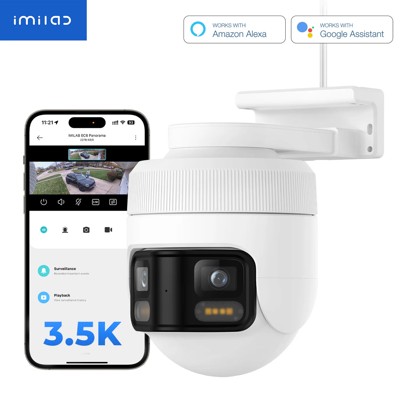 Nadzorna kamera iMILAB EC6 Panorama, Wi-Fi, 3.5K, IP66, Eksterijer CMSXJ115A