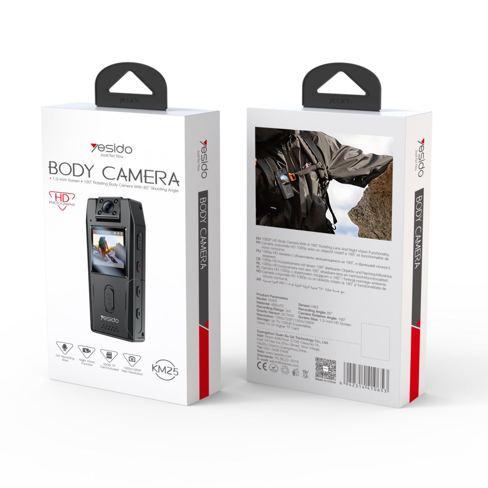 Sportska kamera Yesido KM25, 1080P, Zaslon 1.3 inča, Crna