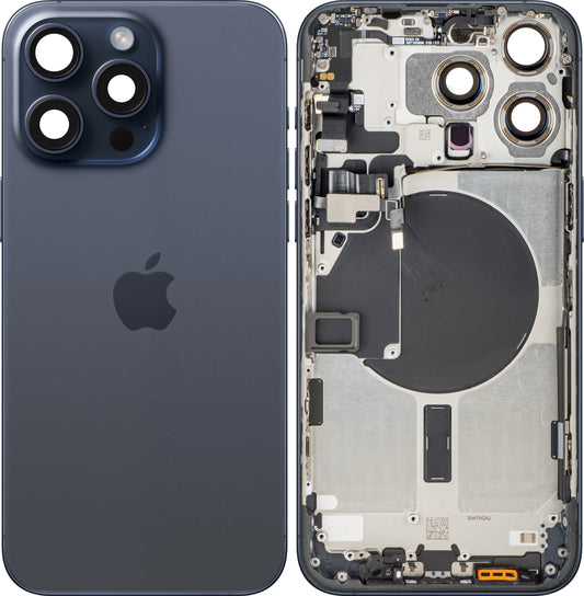 Poklopac baterije Apple iPhone 15 Pro Max, s kućištem u sredini, Plava (Blue Titanium), Zamjena