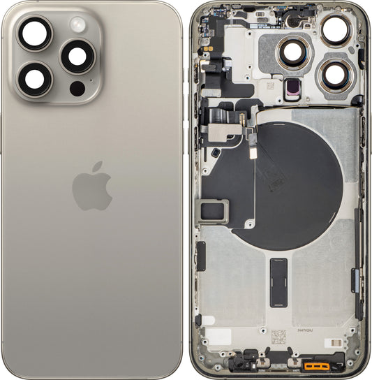 Poklopac baterije Apple iPhone 15 Pro Max, s kućištem u sredini, Bež (Natural Titanium), Zamjena