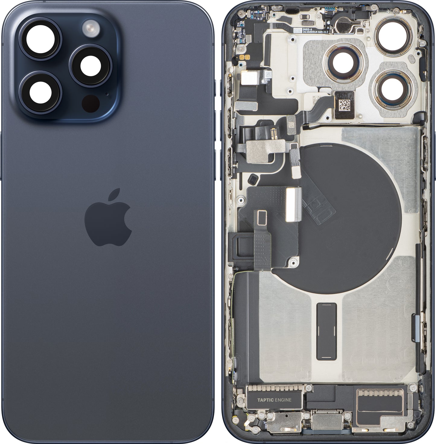 Poklopac baterije Apple iPhone 15 Pro Max, s kućištem u sredini, kompletni dijelovi, Plava (Blue Titanium), Zamjena