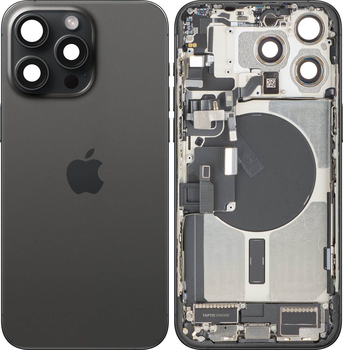 Poklopac baterije Apple iPhone 15 Pro Max, s kućištem sredine, kompletni dijelovi, crna (crni titan), Swap Premium