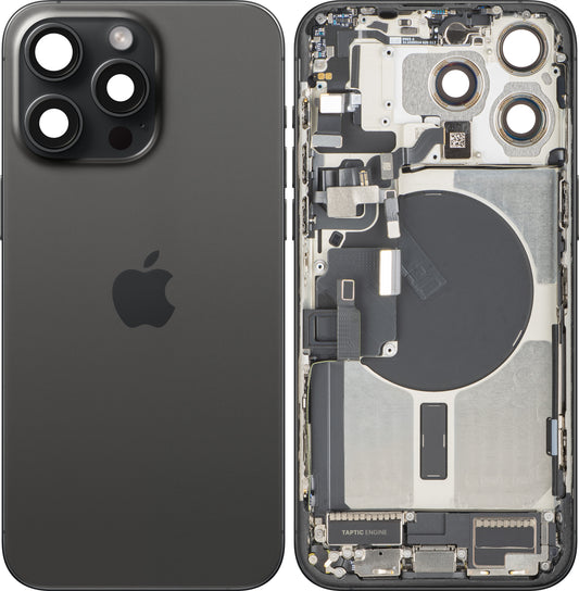 Poklopac baterije Apple iPhone 15 Pro Max, s kućištem sredine, kompletni dijelovi, crna (crni titan), Swap Premium