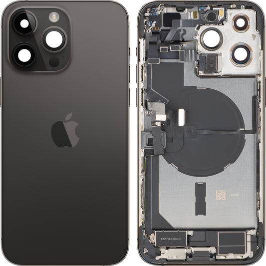 Poklopac baterije Apple iPhone 14 Pro Max, s kućištem u sredini, Komplet dijelova, Crna (Space Black), Zamjena
