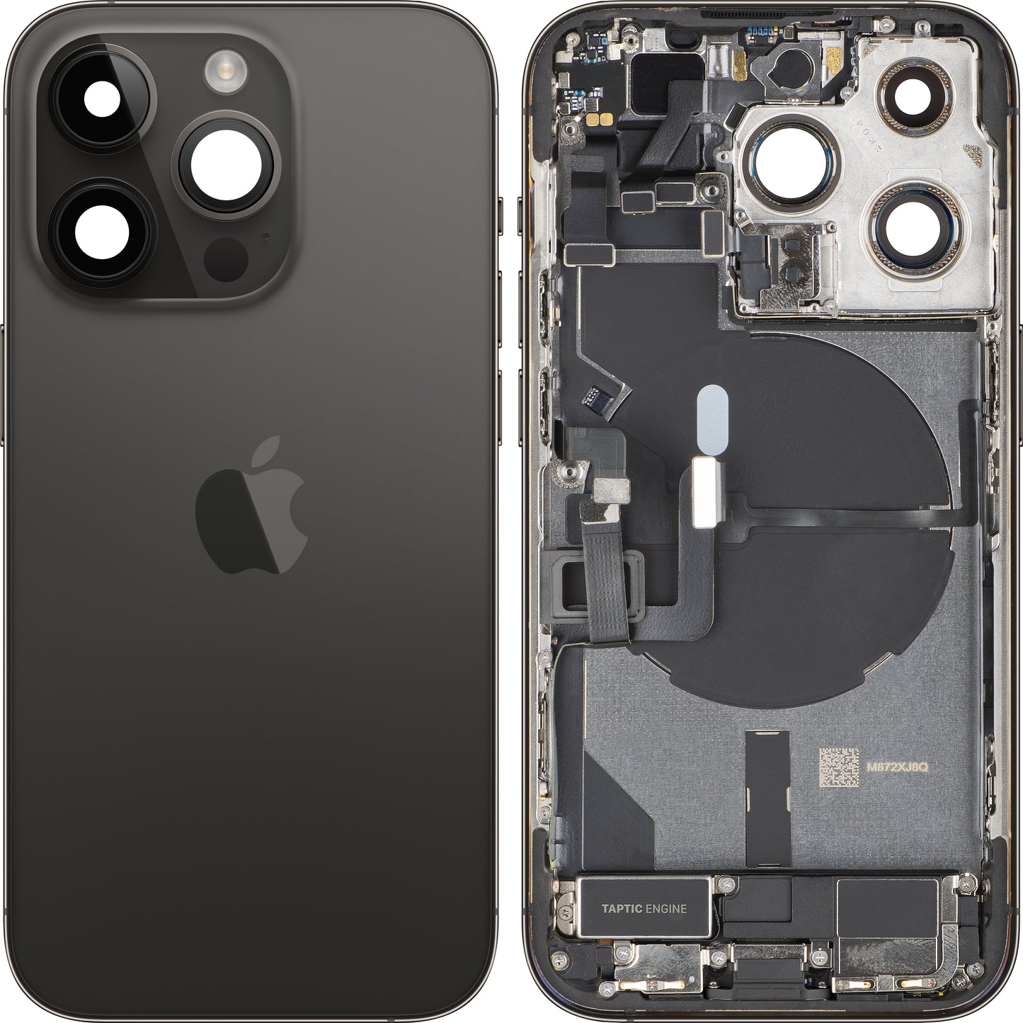 Poklopac baterije Apple iPhone 14 Pro, s kućištem u sredini, kompletni dijelovi, crna (Space Black), zamjena