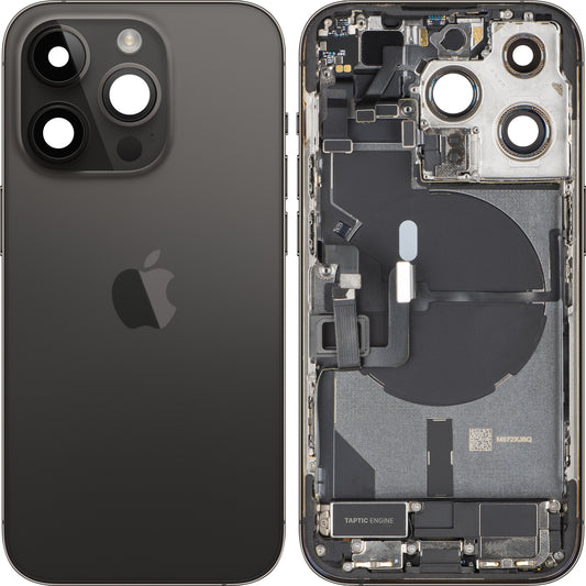 Poklopac baterije Apple iPhone 14 Pro, s kućištem u sredini, kompletni dijelovi, crna (Space Black), zamjena