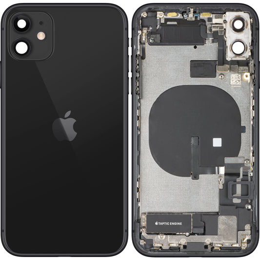 Poklopac baterije Apple iPhone 11, s kućištem u sredini, kompletni dijelovi, crni, zamjena