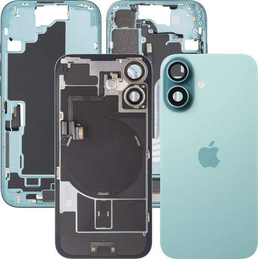 Poklopac baterije Apple iPhone 16, s kućištem u sredini, kompletni dijelovi, zelena (Teal), zamjena