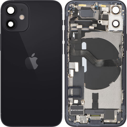 Poklopac baterije Apple iPhone 12 mini, s kućištem u sredini, Komplet dijelova, Crni, Zamjena