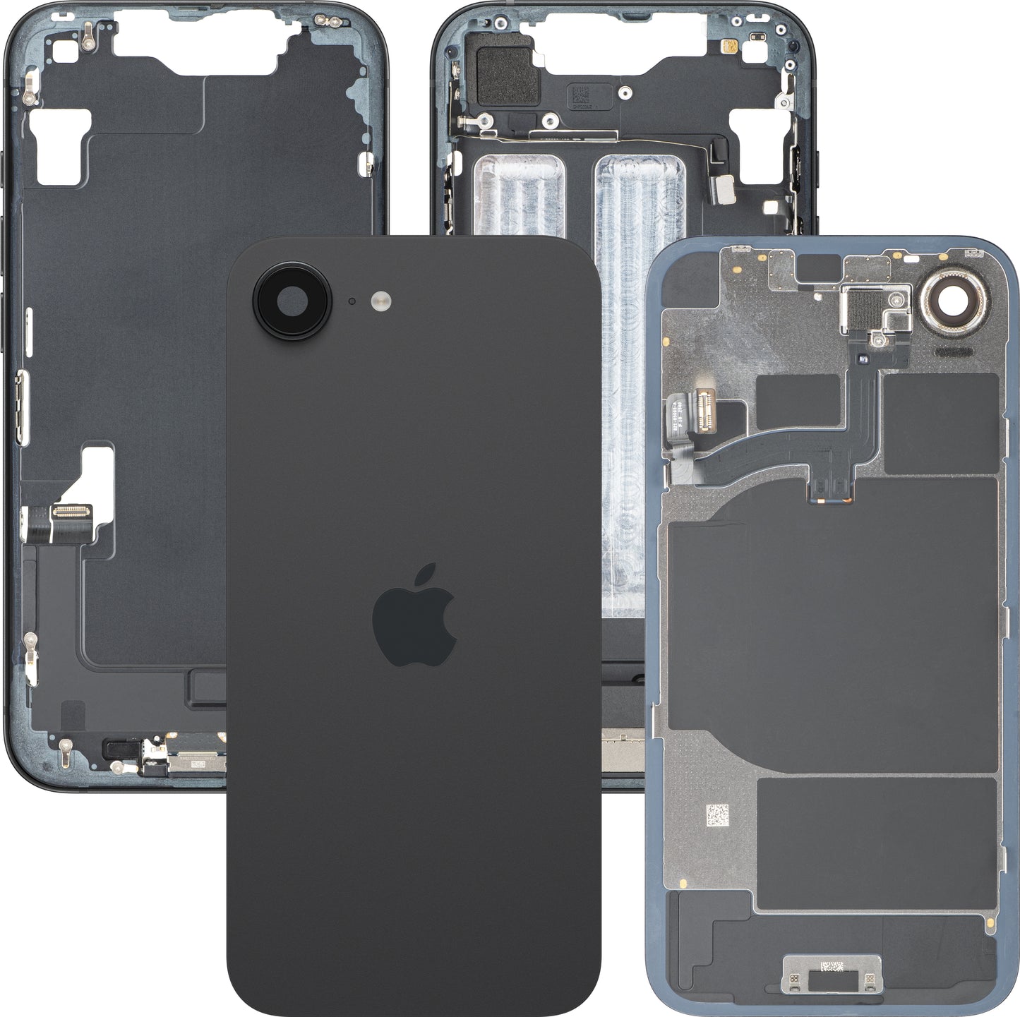 Poklopac baterije Apple iPhone 16e, s kućištem sredine, svi dijelovi, crna, zamjena