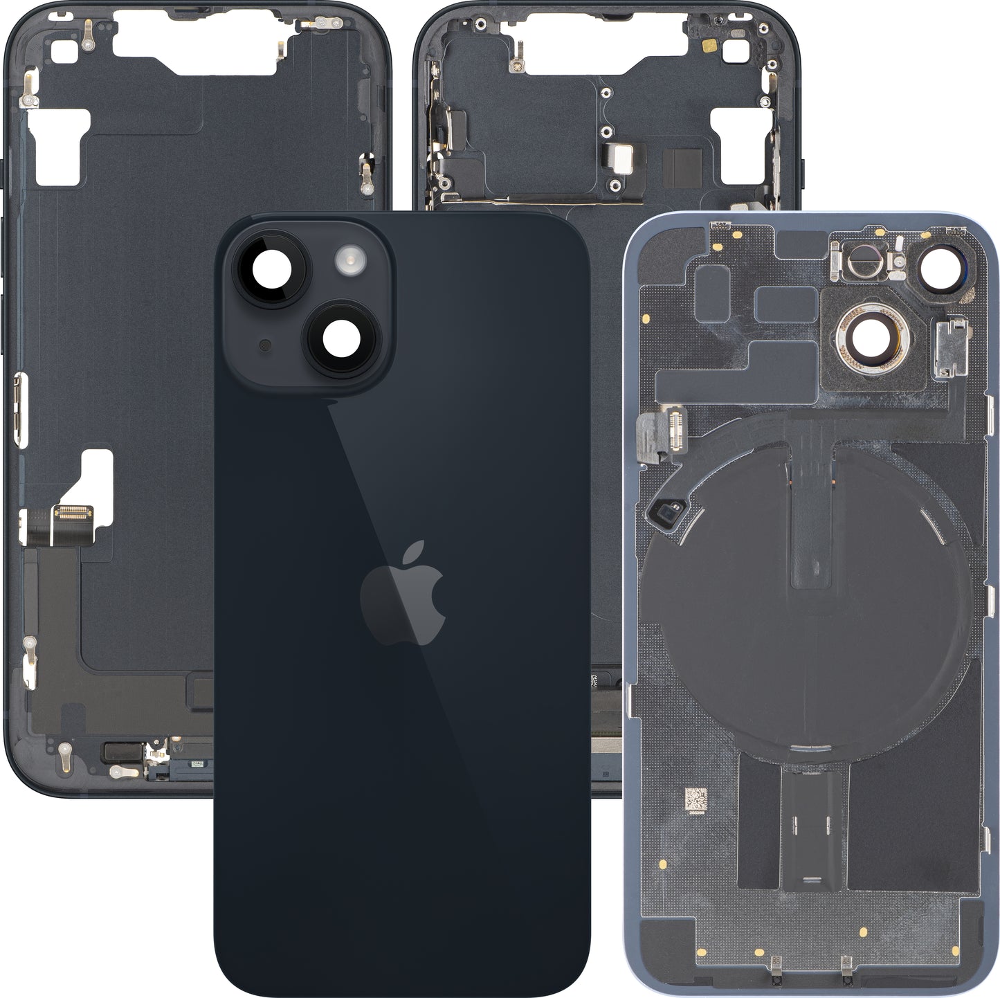 Poklopac baterije Apple iPhone 14, s kućištem sredine, kompletni dijelovi, crna (Midnight), zamjena