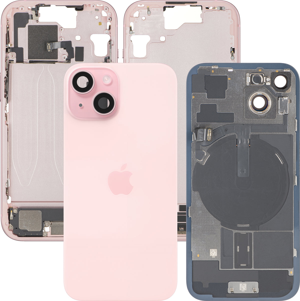 Poklopac baterije Apple iPhone 15, s kućištem sredine, kompletni dijelovi, ružičasta, Swap Premium