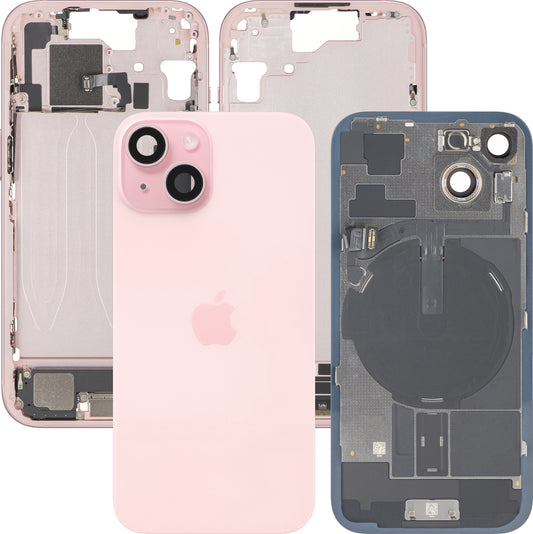 Poklopac baterije Apple iPhone 15, s kućištem sredine, kompletni dijelovi, ružičasta, Swap Premium